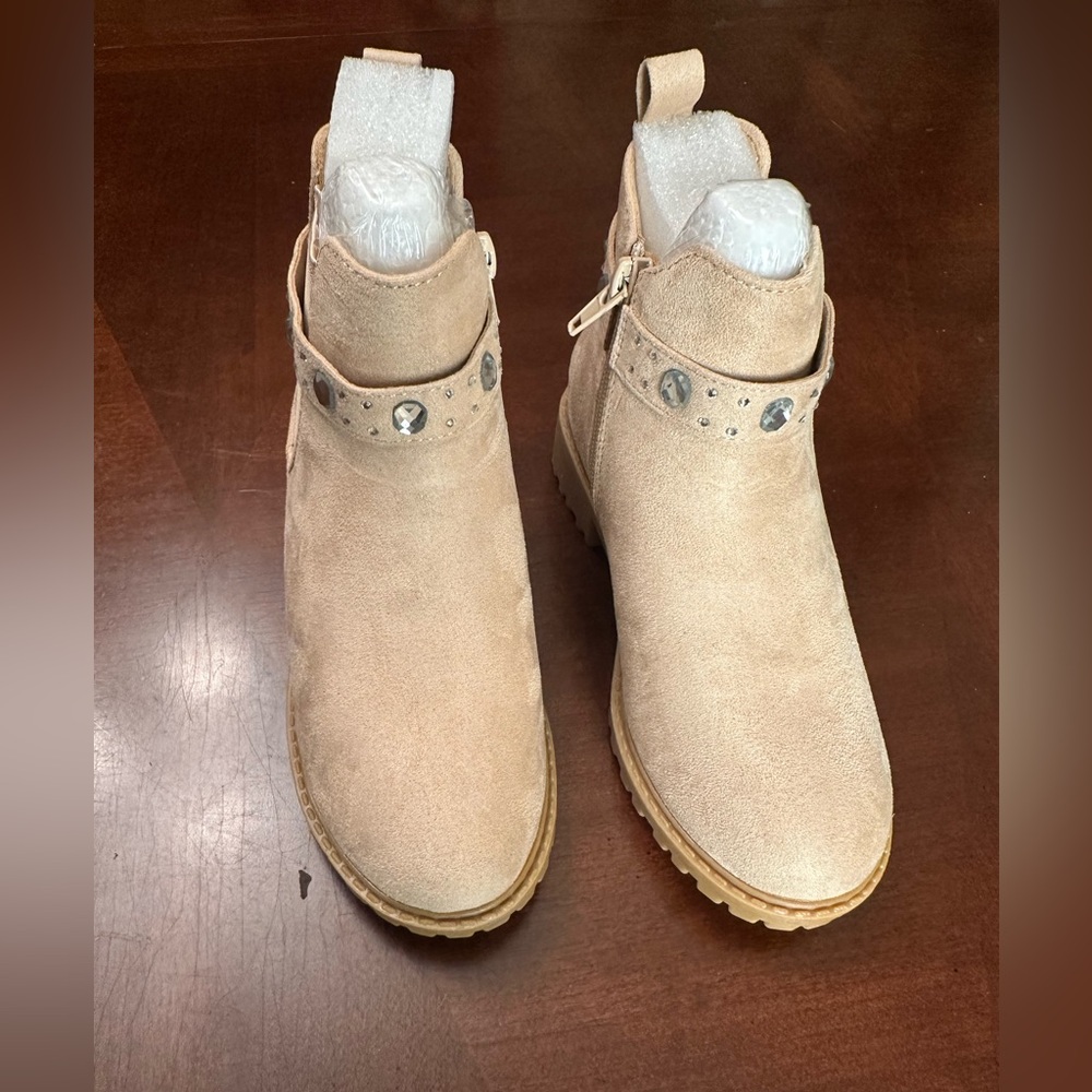 Beige Ankle Boots with Studded Detail